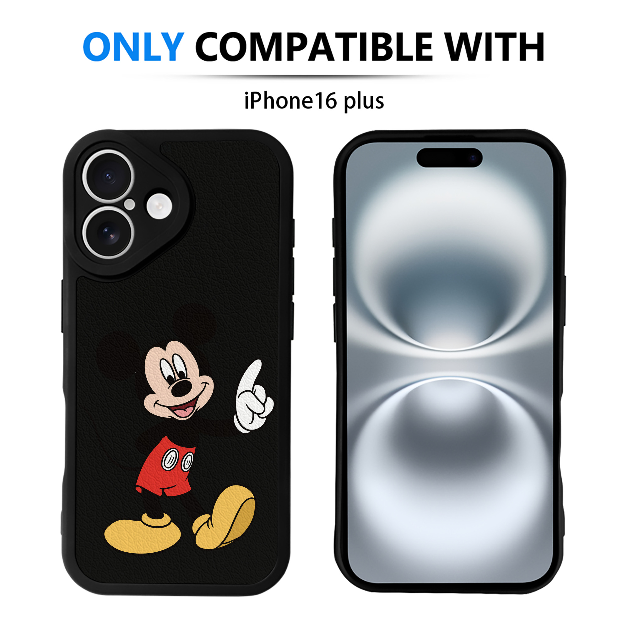 （画像用） ミッキーマウス Mickey Mouse 【iPhone 16シリーズ対応】シリコンスマホケース（レザー調） 材質：シリコン